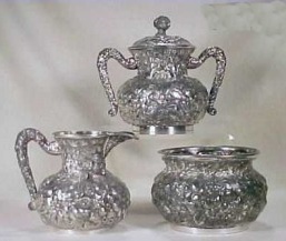 Barbour Brother quadruple silver sugar bowl, milk creamer and waste bowl