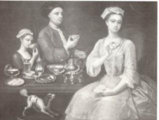Family of three at the tea: Richard Collins c. 1725 - Victoria and Albert Museum