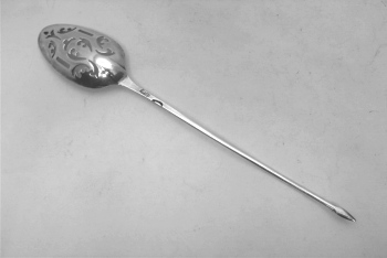 silver mote spoon: Hester Bateman 1775