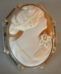 gold filigree shell cameo brooch