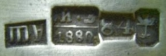 hallmark
Odessa
1880
silversmith ASh
assayer IZ