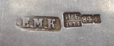 hallmark
St. Petersburg
1874
silversmith EMK
assayer IE