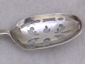 silver mote spoon: John Clarke I 1725