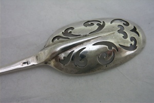 silver mote spoon: London 1725