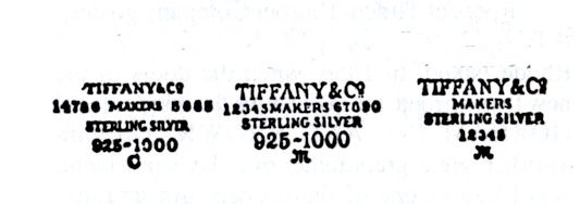 Tiffany hallmarks 1902/1907 (mark on the left) - 1907/1938 (mark on the center) - from 1938 (mark on the right)