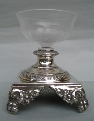 silver and crystal salt cellar on footed base: Genoa 19th century