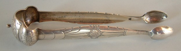 German Biedermaier antique silver sugar tongs