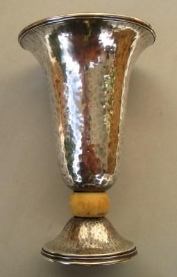 hand hammered Italian silver and ivory vase