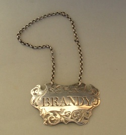 silver wine label BRANDY, Birmingham 1844