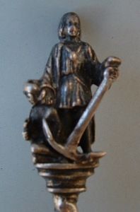 antique silver German spoon: figural top handle