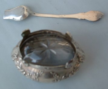 French antique silver and cut glass salt cellar