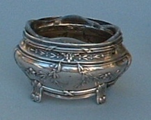 French antique silver and cut glass salt cellar