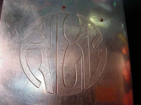 antique silver Art Deco compact engraved monogram ALC