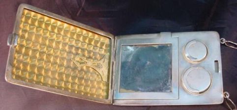 antique silver Art Deco compact gilded interior and coin holders