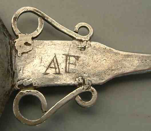 antique silver 'topo' or 'tupo' (pin spoon) - Bolivia: owner monogram