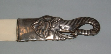 Russian antique silver letter opener: elephant's head handle