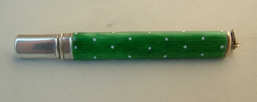 pencil holder with green guilloche enamel 
