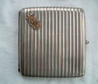 German silver cigarette case with gold monogram