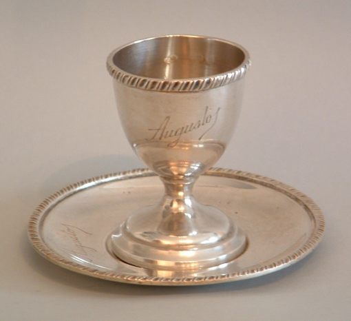 Italian silver eggcup and underplate 