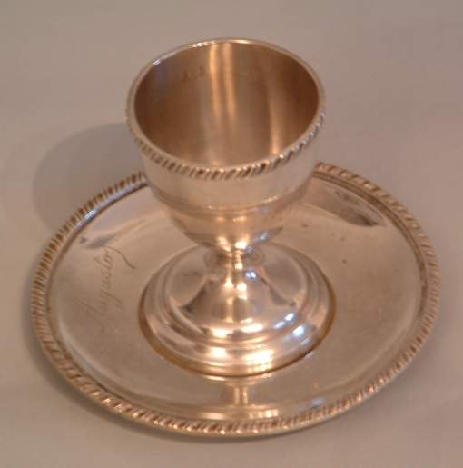 Italian silver eggcup and underplate