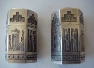 silver and niello salt shakers: Russia