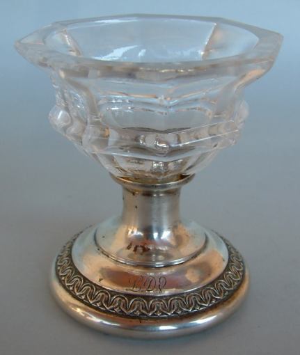 silver and baccarat crystal salt cellar on footed base: Italy 19th century