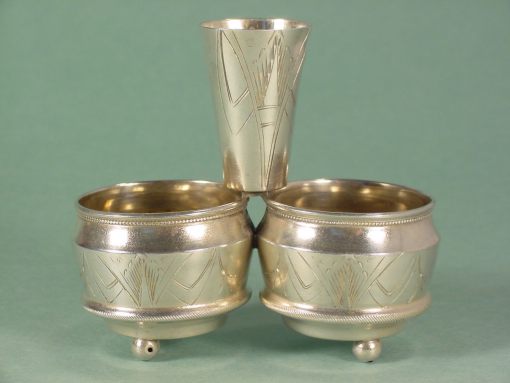 antique Russian silver salt cellar complete with toothpick's holder