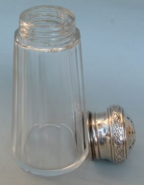 French glass and silver sugar shaker or muffineer