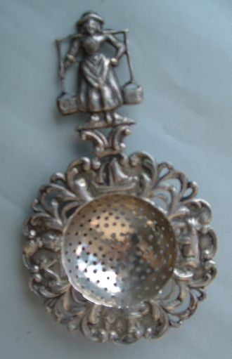 Dutch antique silver tea strainer